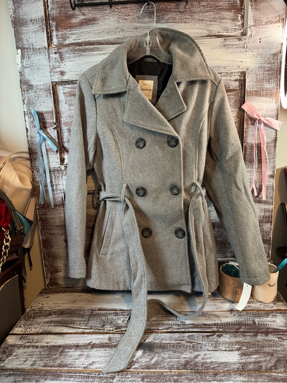 Women's Double-Breasted Peacoat - Gray